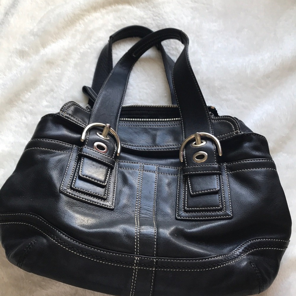 Black leather coach purse